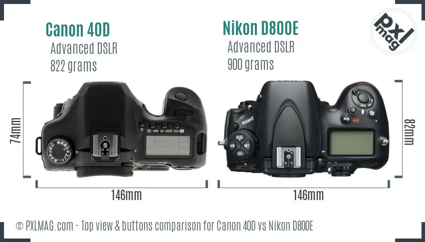 Canon 40D vs Nikon D800E top view buttons comparison