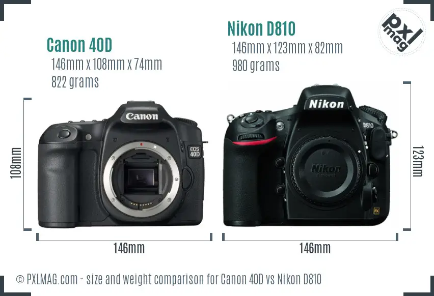 Canon 40D vs Nikon D810 size comparison