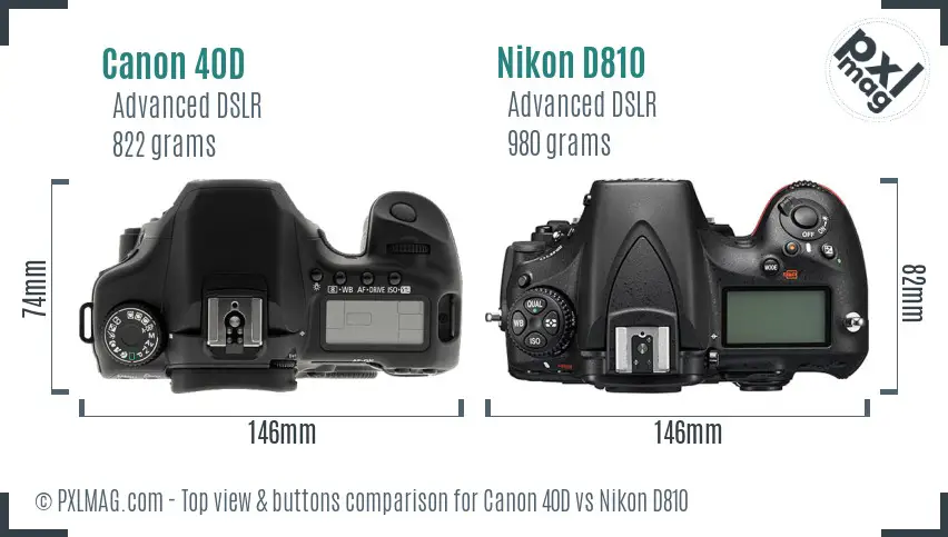 Canon 40D vs Nikon D810 top view buttons comparison