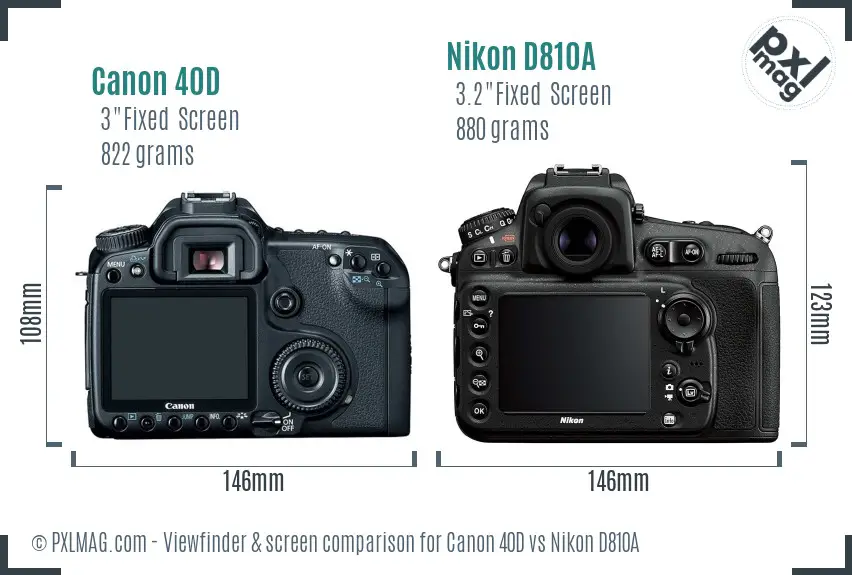 Canon 40D vs Nikon D810A Screen and Viewfinder comparison