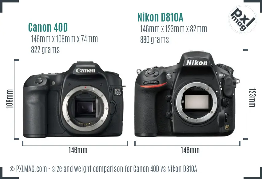 Canon 40D vs Nikon D810A size comparison