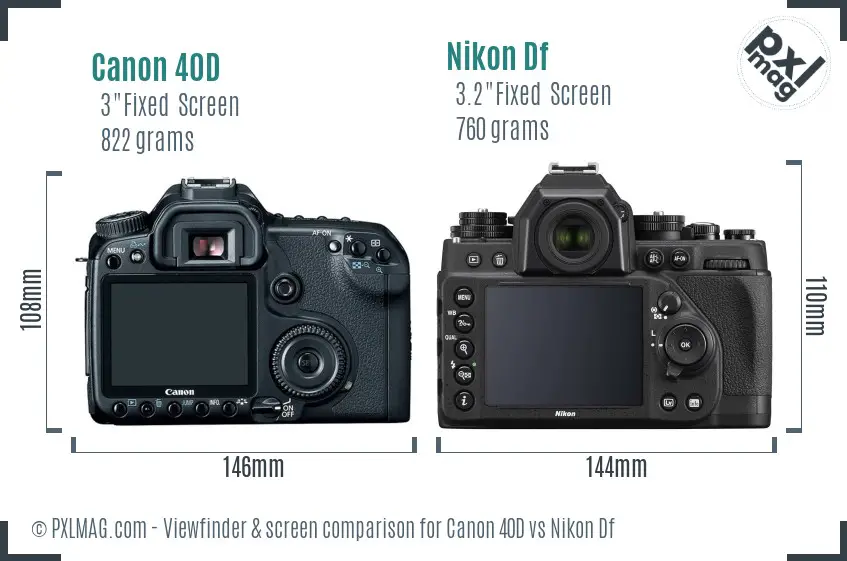 Canon 40D vs Nikon Df Screen and Viewfinder comparison