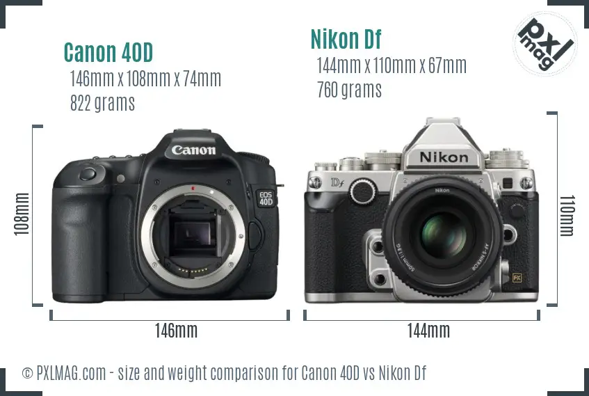 Canon 40D vs Nikon Df size comparison
