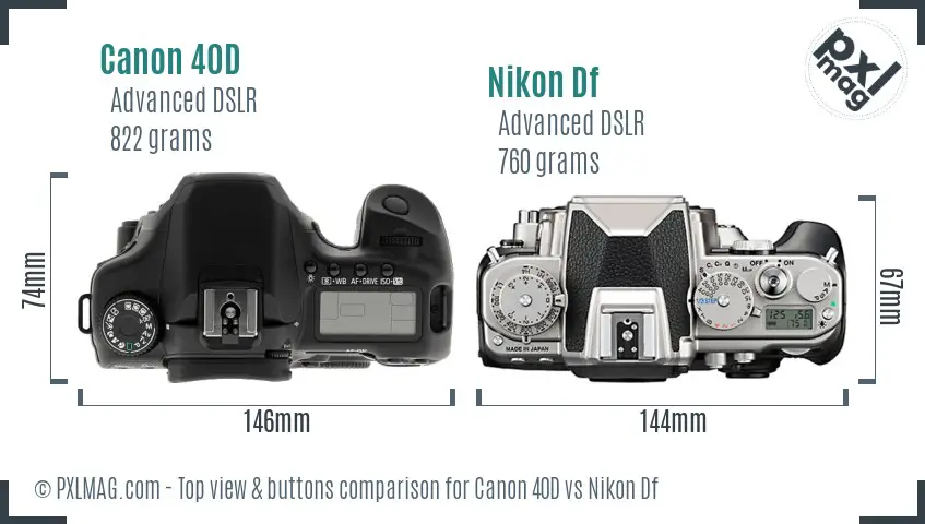 Canon 40D vs Nikon Df top view buttons comparison