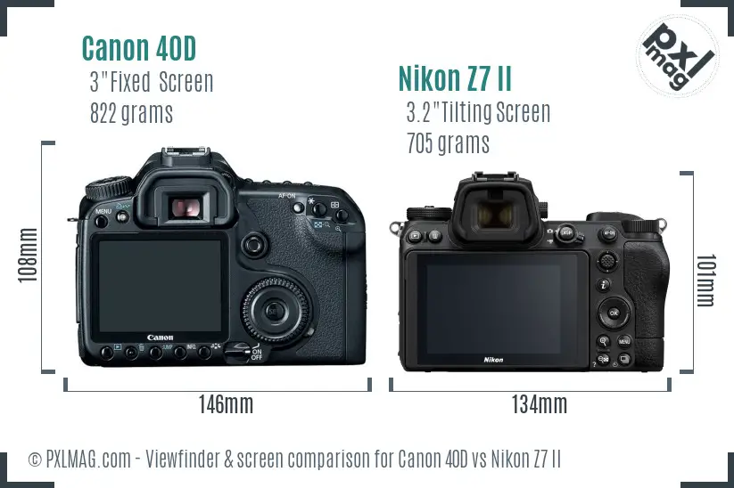 Canon 40D vs Nikon Z7 II Screen and Viewfinder comparison