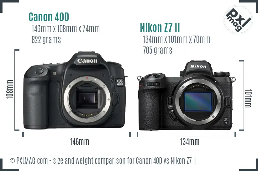 Canon 40D vs Nikon Z7 II size comparison
