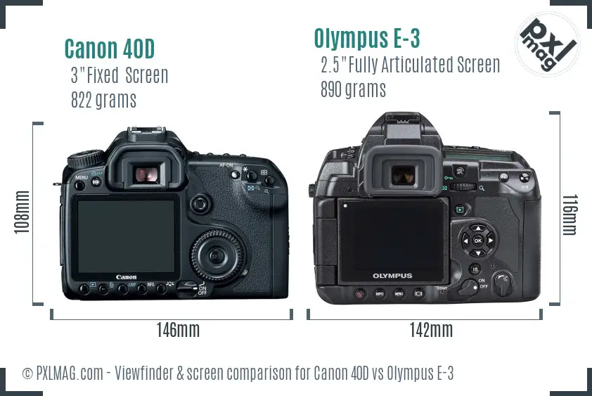 Canon 40D vs Olympus E-3 Screen and Viewfinder comparison