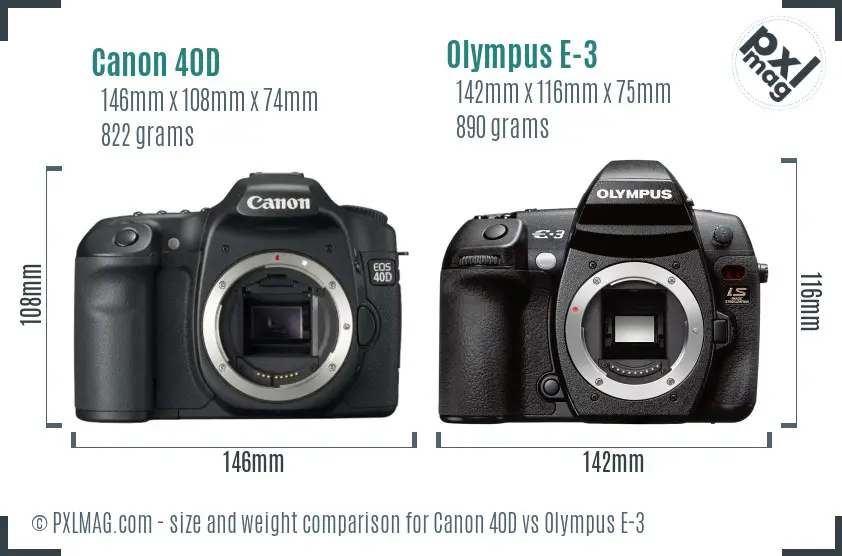 Canon 40D vs Olympus E-3 size comparison