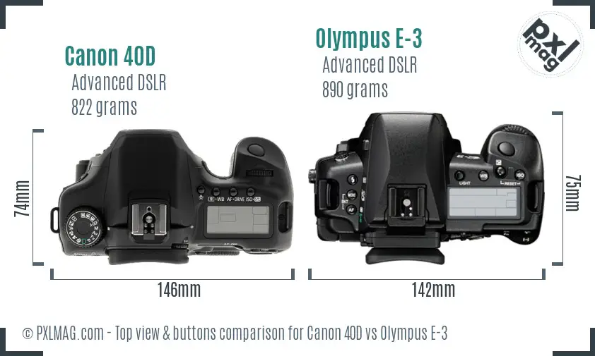 Canon 40D vs Olympus E-3 top view buttons comparison