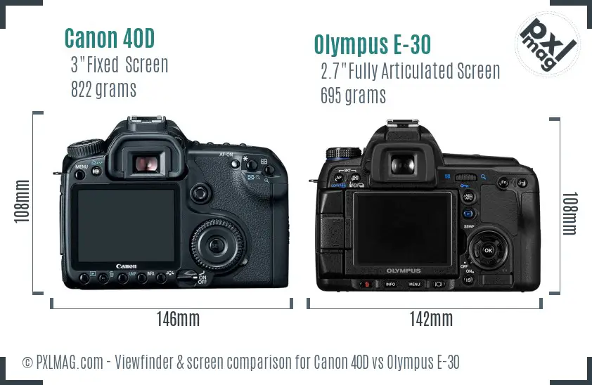 Canon 40D vs Olympus E-30 Screen and Viewfinder comparison