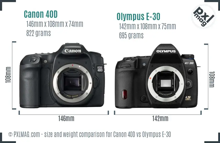 Canon 40D vs Olympus E-30 size comparison