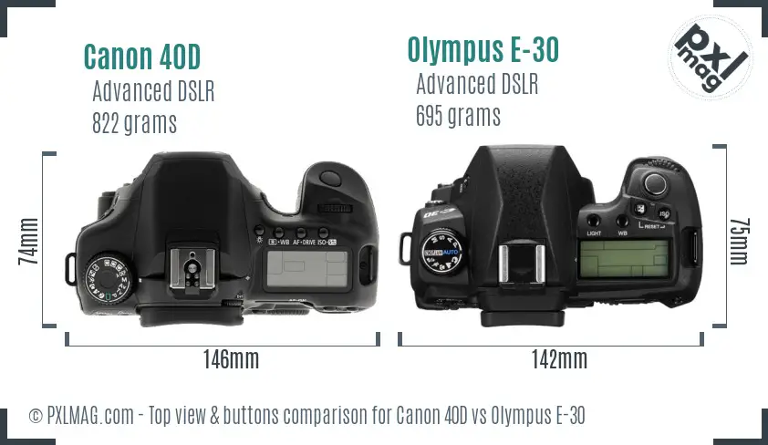 Canon 40D vs Olympus E-30 top view buttons comparison