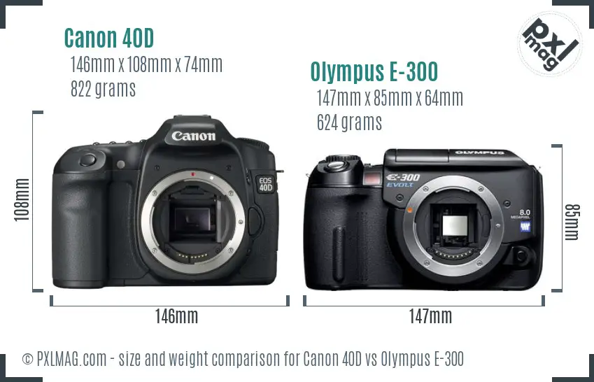 Canon 40D vs Olympus E-300 size comparison