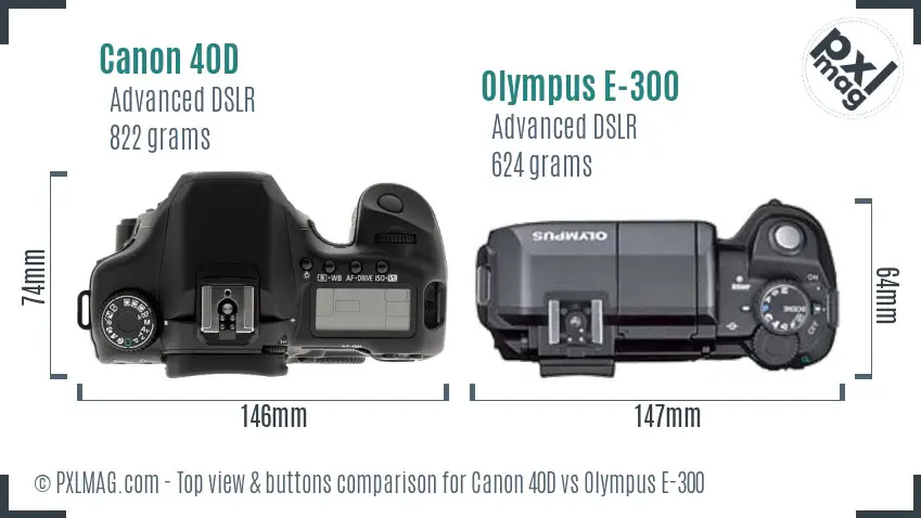 Canon 40D vs Olympus E-300 top view buttons comparison