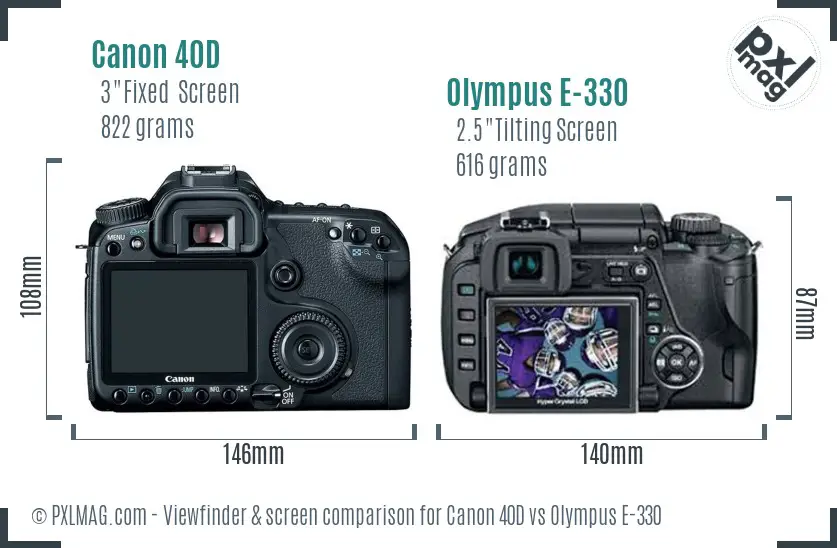 Canon 40D vs Olympus E-330 Screen and Viewfinder comparison