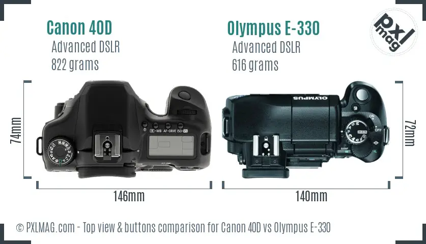 Canon 40D vs Olympus E-330 top view buttons comparison