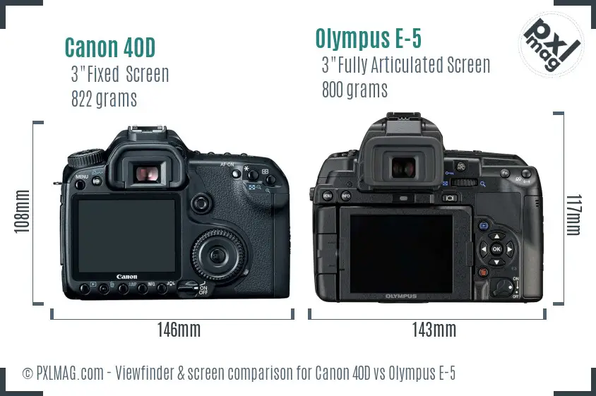 Canon 40D vs Olympus E-5 Screen and Viewfinder comparison