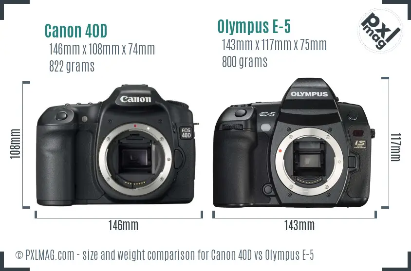 Canon 40D vs Olympus E-5 size comparison