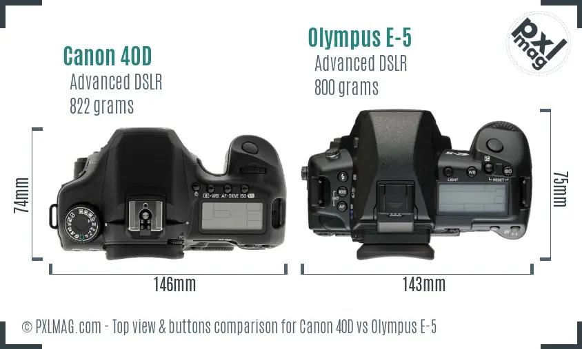Canon 40D vs Olympus E-5 top view buttons comparison