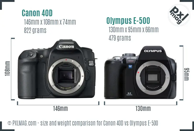 Canon 40D vs Olympus E-500 size comparison