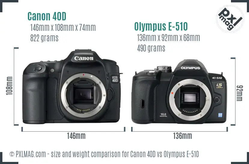 Canon 40D vs Olympus E-510 size comparison