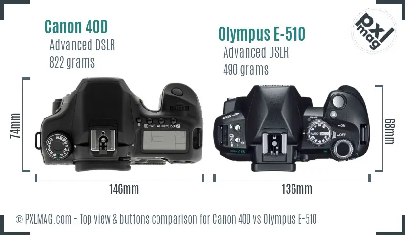 Canon 40D vs Olympus E-510 top view buttons comparison