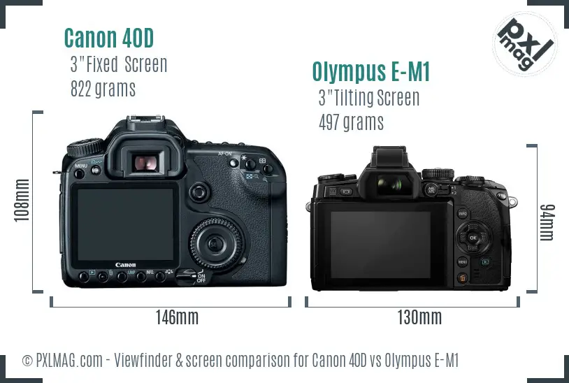 Canon 40D vs Olympus E-M1 Screen and Viewfinder comparison