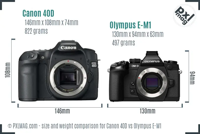 Canon 40D vs Olympus E-M1 size comparison
