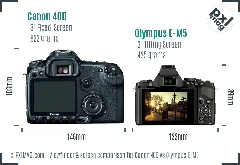 Canon 40D vs Olympus E-M5 Screen and Viewfinder comparison