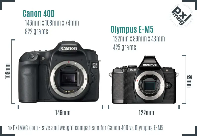 Canon 40D vs Olympus E-M5 size comparison