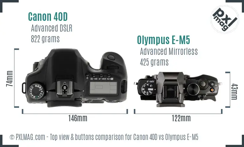 Canon 40D vs Olympus E-M5 top view buttons comparison