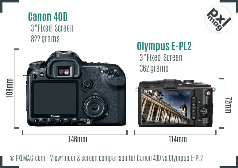 Canon 40D vs Olympus E-PL2 Screen and Viewfinder comparison
