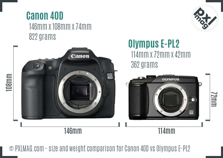 Canon 40D vs Olympus E-PL2 size comparison