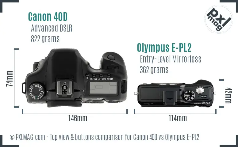 Canon 40D vs Olympus E-PL2 top view buttons comparison