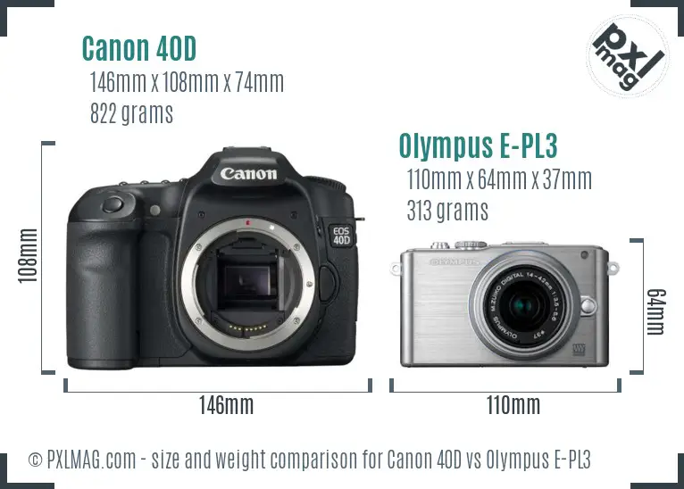 Canon 40D vs Olympus E-PL3 size comparison Canon 40D vs Olympus E-PL3 size comparison