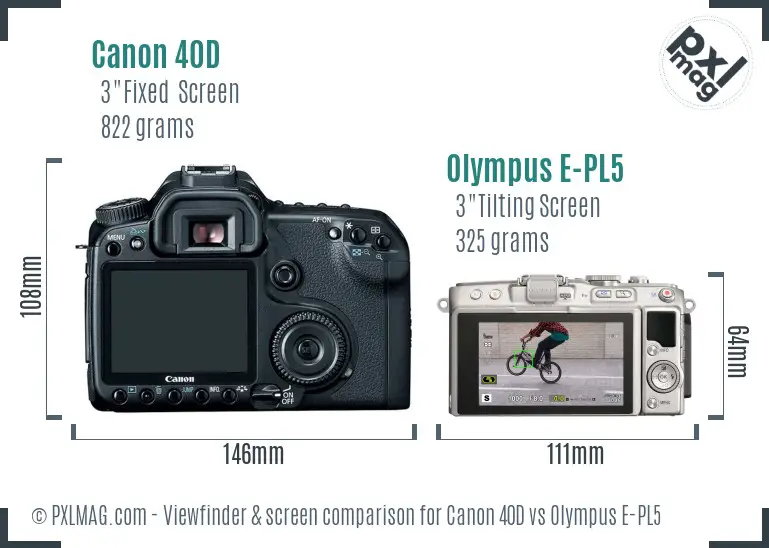 Canon 40D vs Olympus E-PL5 Screen and Viewfinder comparison