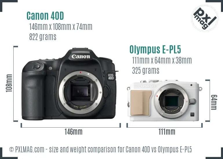Canon 40D vs Olympus E-PL5 size comparison
