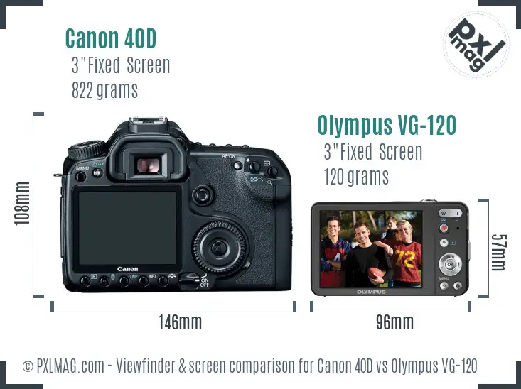 Canon 40D vs Olympus VG-120 Screen and Viewfinder comparison