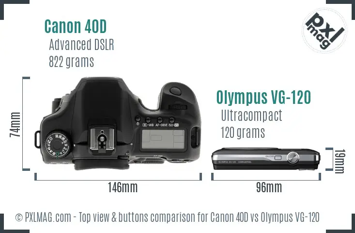 Canon 40D vs Olympus VG-120 top view buttons comparison