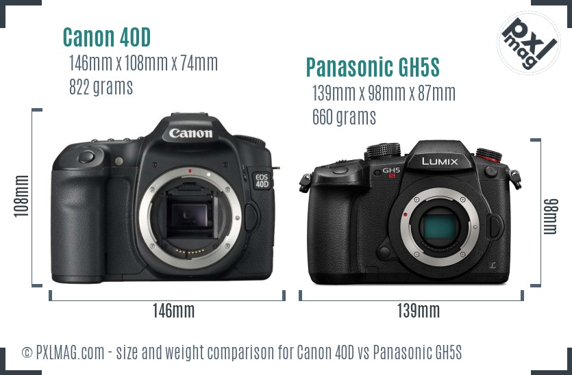 Canon 40D vs Panasonic GH5S size comparison