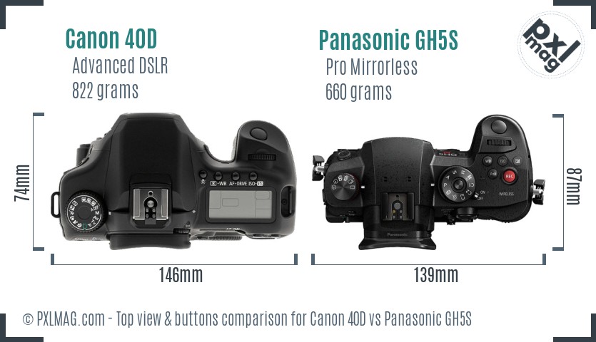 Canon 40D vs Panasonic GH5S top view buttons comparison