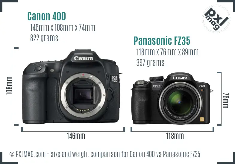 Canon 40D vs Panasonic FZ35 size comparison Canon 40D vs Panasonic FZ35 size comparison