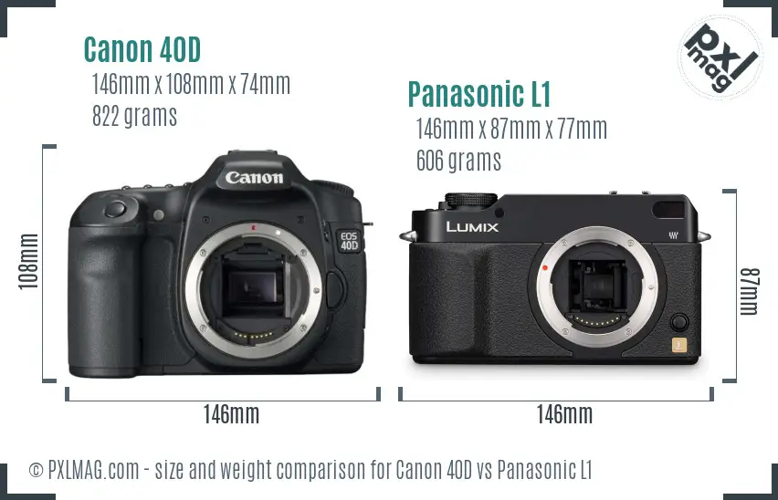 Canon 40D vs Panasonic L1 size comparison