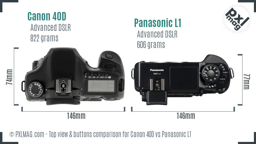 Canon 40D vs Panasonic L1 top view buttons comparison