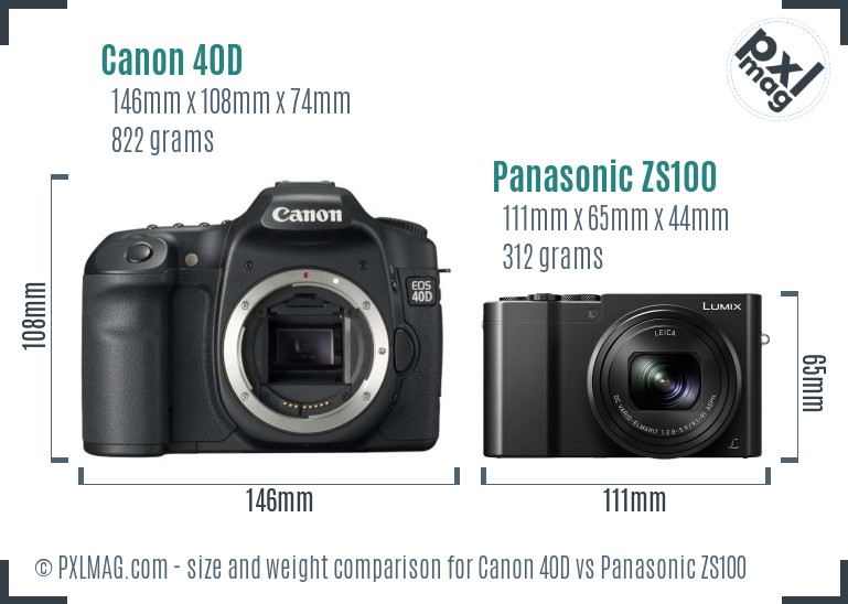 Canon 40D vs Panasonic ZS100 size comparison