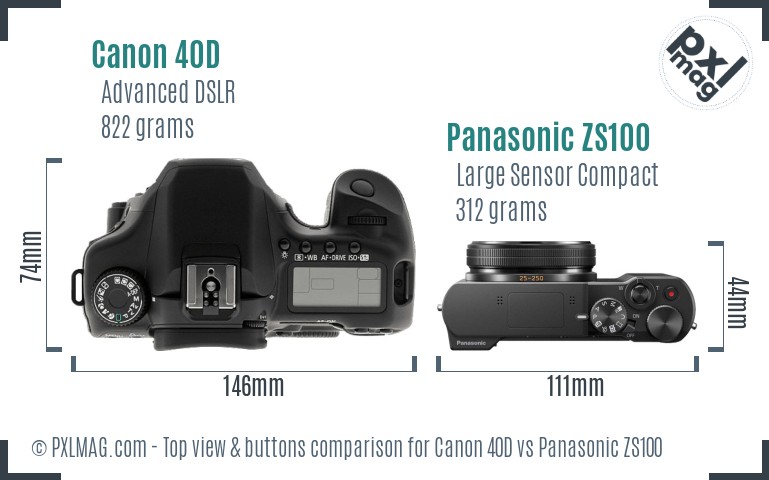 Canon 40D vs Panasonic ZS100 top view buttons comparison