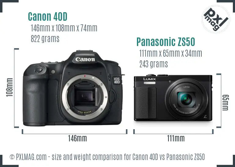 Canon 40D vs Panasonic ZS50 size comparison Canon 40D vs Panasonic ZS50 size comparison