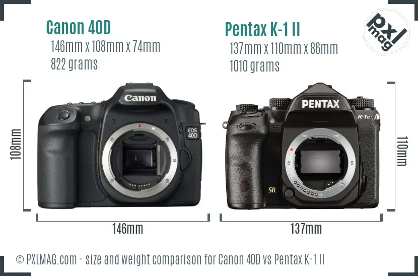 Canon 40D vs Pentax K-1 II size comparison