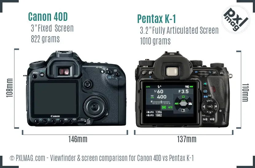 Canon 40D vs Pentax K-1 Screen and Viewfinder comparison