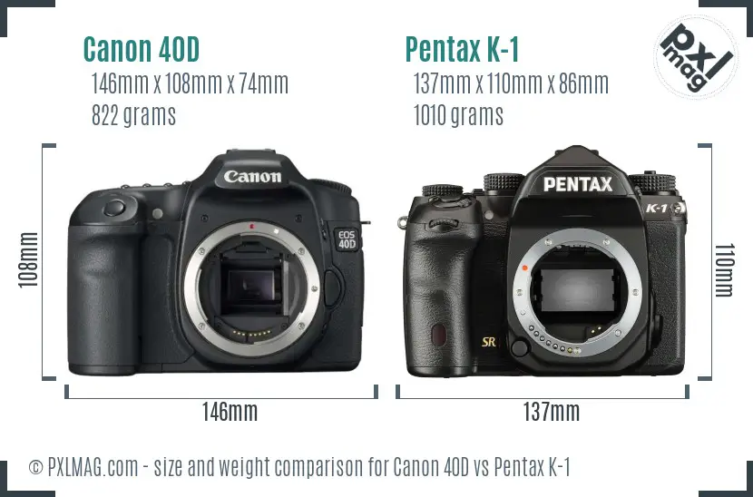 Canon 40D vs Pentax K-1 size comparison